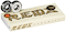 A cream-colored box labeled "Bones Ceramic Super REDS Skateboard Bearings - 8 Pack" from Bones is shown with two high-speed bearings beside it. Gold and black text and a "Skate Rated" sticker highlight these premium ceramic bearings.