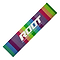 Introducing the Root Industries Stunt Scooter Griptape - Transmission, a vibrant rectangular piece featuring a rainbow stripe pattern with "ROOT" in white at its center. Crafted from high-quality materials, it offers superior grip with striking hues of red, blue, green, yellow, and purple.