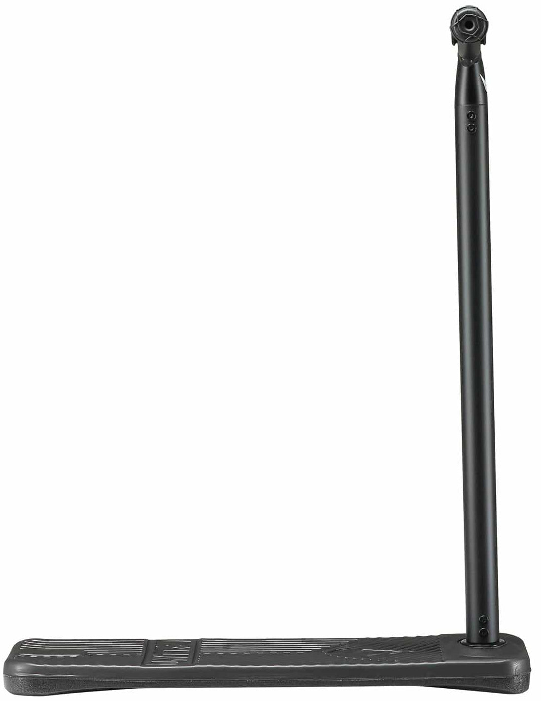 The Blunt Envy TS Pro 6 Indoor Trampoline Stunt Scooter in black features a customizable height with its L-shaped metal frame. The textured base and vertical rod include a small connector at the top for secure attachment, making it perfect for your adaptable needs.