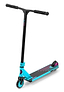 The Slamm Assault Complete Stunt Scooter by Slamm features a striking blue and black design, equipped with a T-bar handle and an alloy deck. The deck is finished with black grip tape decorated with colorful speckles. The scooter uses 110mm aluminum wheels in the front and back, highlighted by vibrant purple accents on the clamp and rear wheel.