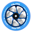The Slamm Team 110mm Stunt Scooter Wheel in Blue/Blue features a black aluminum core, silver spokes, and white "SLAMM SUPER HIGH DENSITY 110MM 88A High-Density PU Construction" text along the edge.