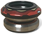 A close-up of the Chubby Doughnut Integrated Stunt Scooter Headset in black and red by Chubby, featuring a metal and plastic construction with sealed bearings, shown isolated on a white background.