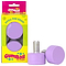 A pair of Gumball Roller Skate Long 30mm 83A Toe Stops in grape purple highlights their unmatched stopping power. One toe stop stands upright and the other lies down in a pink and yellow box with transparent windows, boasting, "Still the Best!" for optimal skating control.