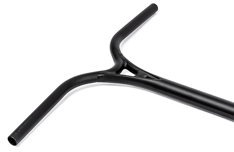 The Ethic DTC Wolpertinger Aluminium IHC Stunt Scooter Bars in black (670mm x 560mm) feature a matte Y-shaped design with a small triangular support near the center, made from aluminium and shown against a white background.