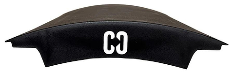 A black, curved object with a smooth surface—resembling a seamless wave-shaped skater ramp—is shown on a white background. The letters "CO" appear in white at the center of the CORE Mini Wave Skate Ramp Set - 2 Kickers & Bridge by CORE.