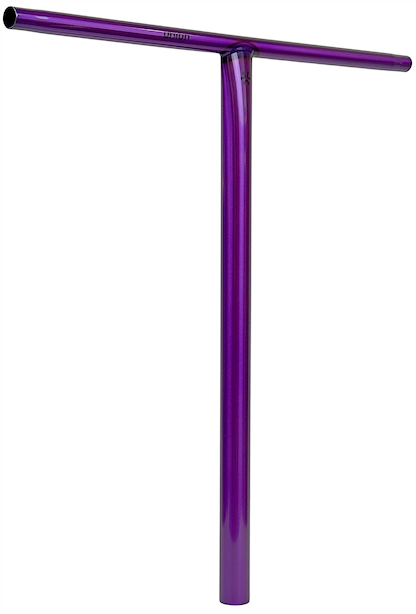 The Union Uniq T Steel Oversized HIC Stunt Scooter Bar in polished purple (650mm x 600mm) features a strong T-bar design with a horizontal bar atop a vertical tube, isolated on a white background.