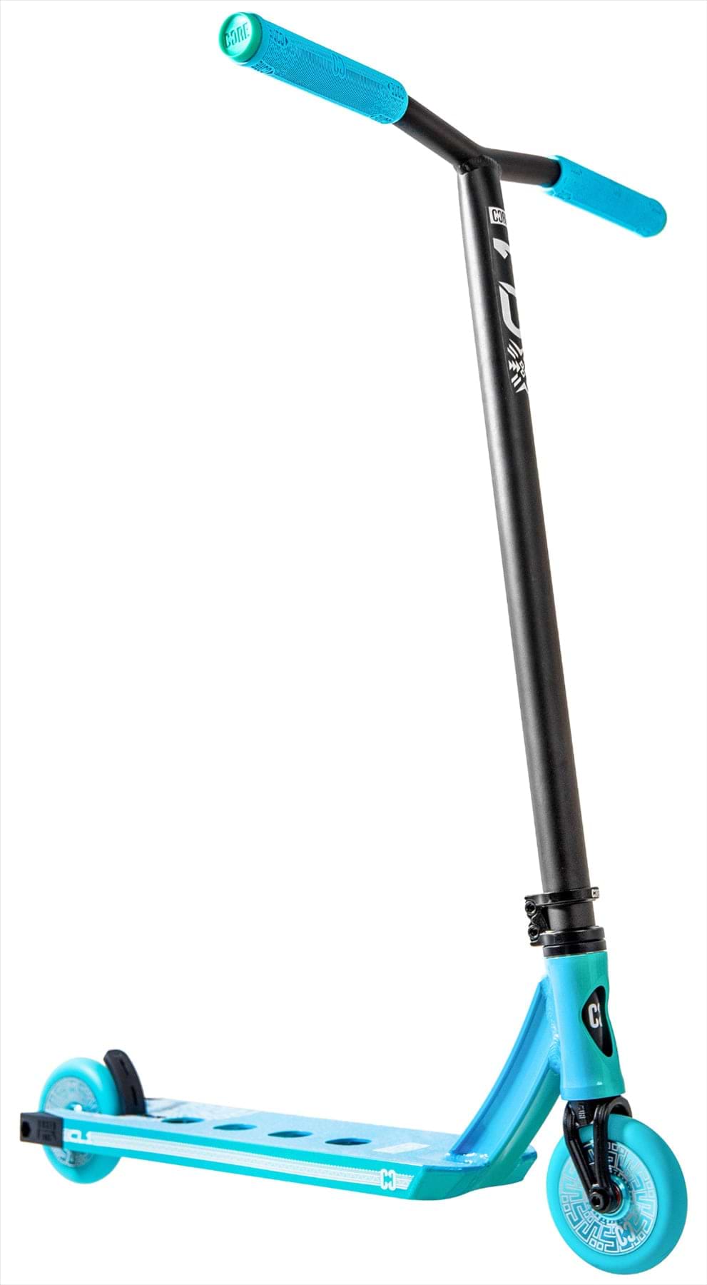 The CORE CL1 Complete Stunt Scooter - Turtlesent by CORE features a blue and black design with blue handlebars, wheels, and deck. Its lightweight build and black handlebar stem make it ideal for tricks at the skatepark. Shown on a white background.