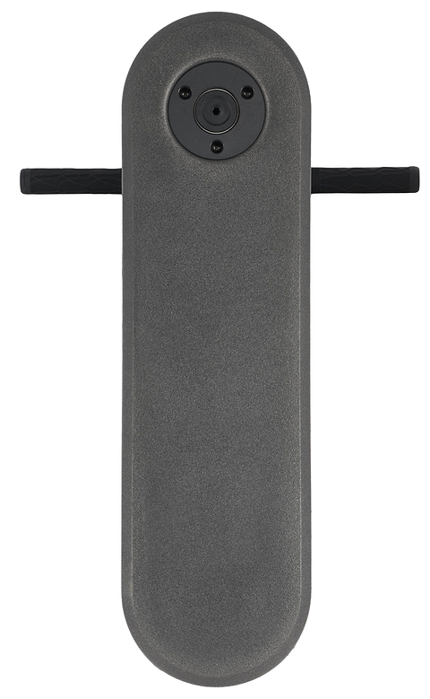 A Legacy Rebound Indoor Trampoline Scooter by Legacy, shown in sleek Electro Black and viewed from above, displays a central platform with two footrests extending horizontally from each side—featuring a design inspired by the brand’s innovative approach to personal mobility.