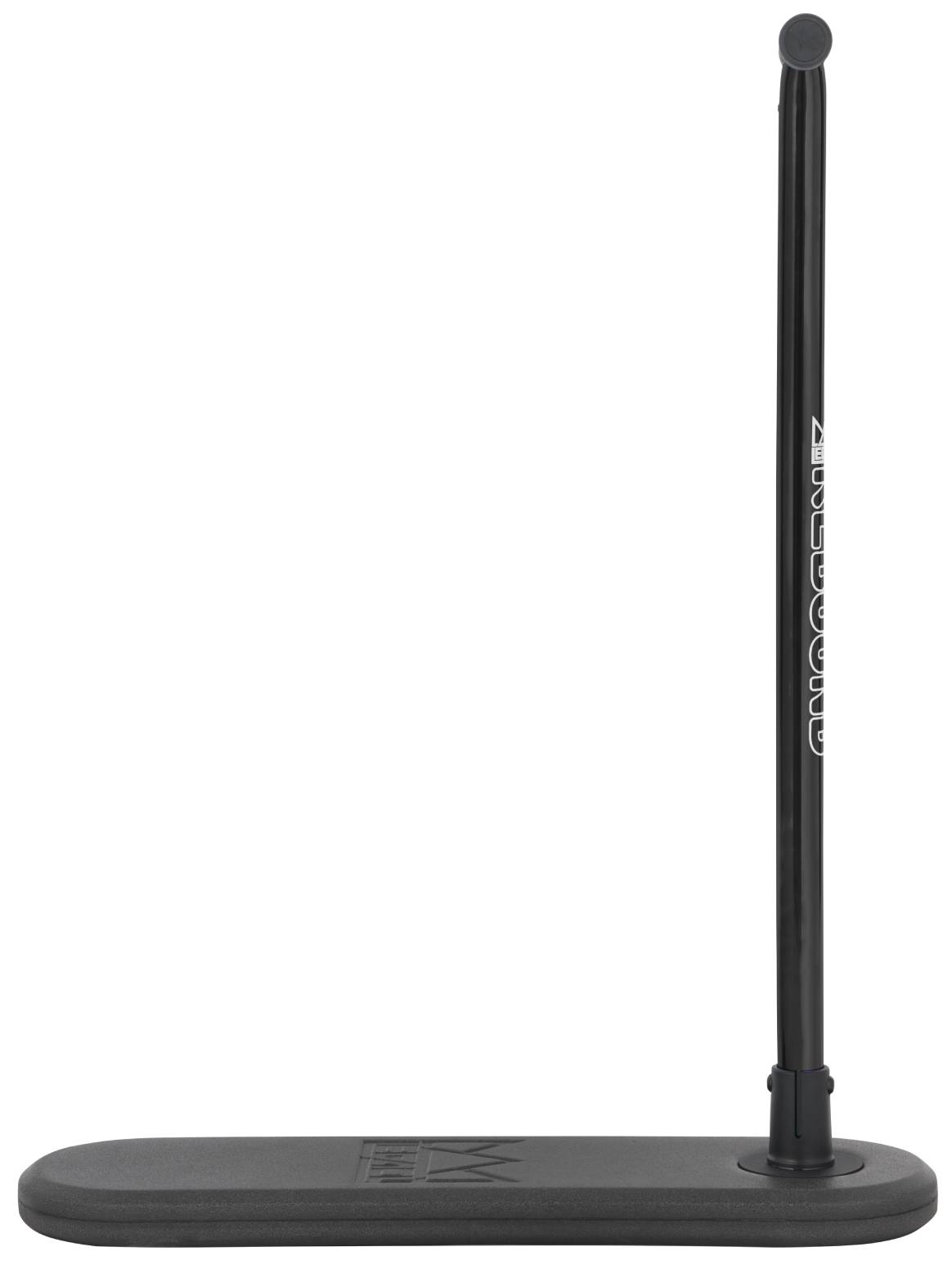 An electro black adjustable baseball or softball batting tee with a rectangular base and a vertical rubber tube for holding a ball, featuring the same durable Legacy construction found in the Legacy Rebound Indoor Trampoline Scooter.