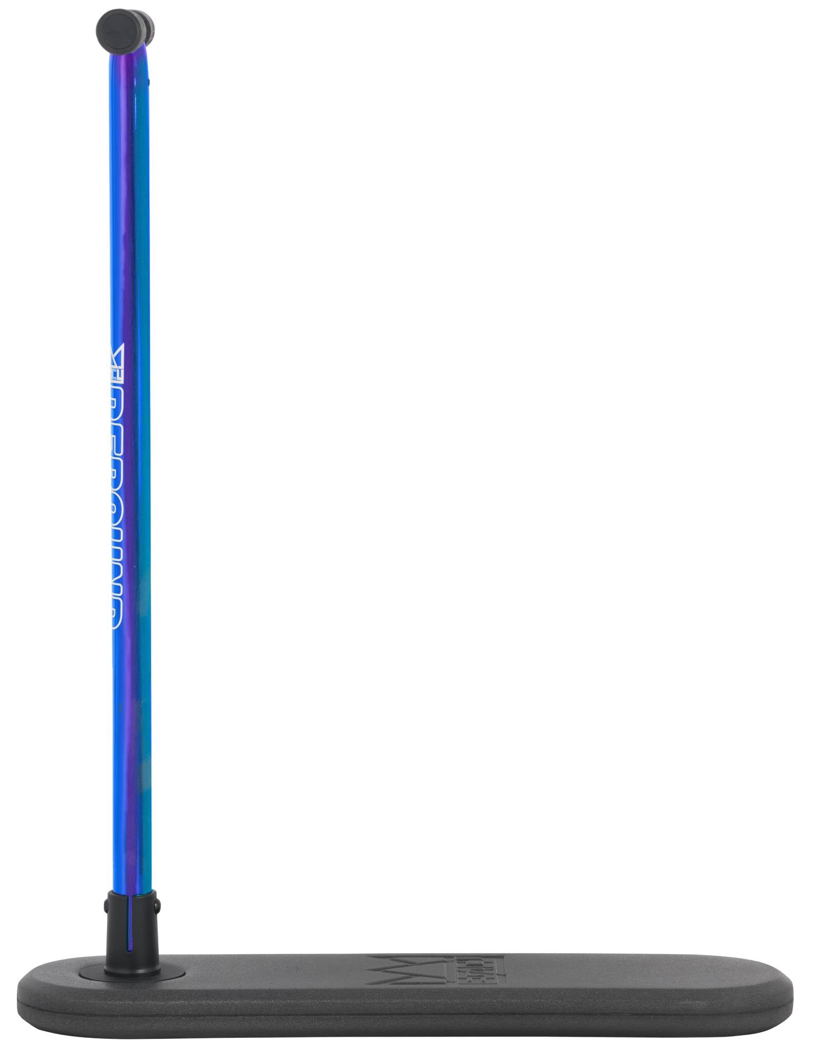 A blue adjustable tee with a black rubber base, designed for batting practice with baseballs or softballs, is displayed on a white background—perfect for honing your skills or warming up before taking on the Legacy Rebound Indoor Trampoline Scooter - Blueray by Legacy.