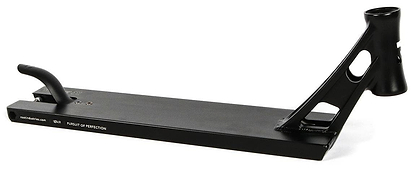 The Root Industries AIR Boxed Black Stunt Scooter Deck (5.1" x 22") features an integrated head tube, cutout design, rear brake, and "Pursuit of Perfection" text—ideal for pairing with AIR Hollowcore Wheels.