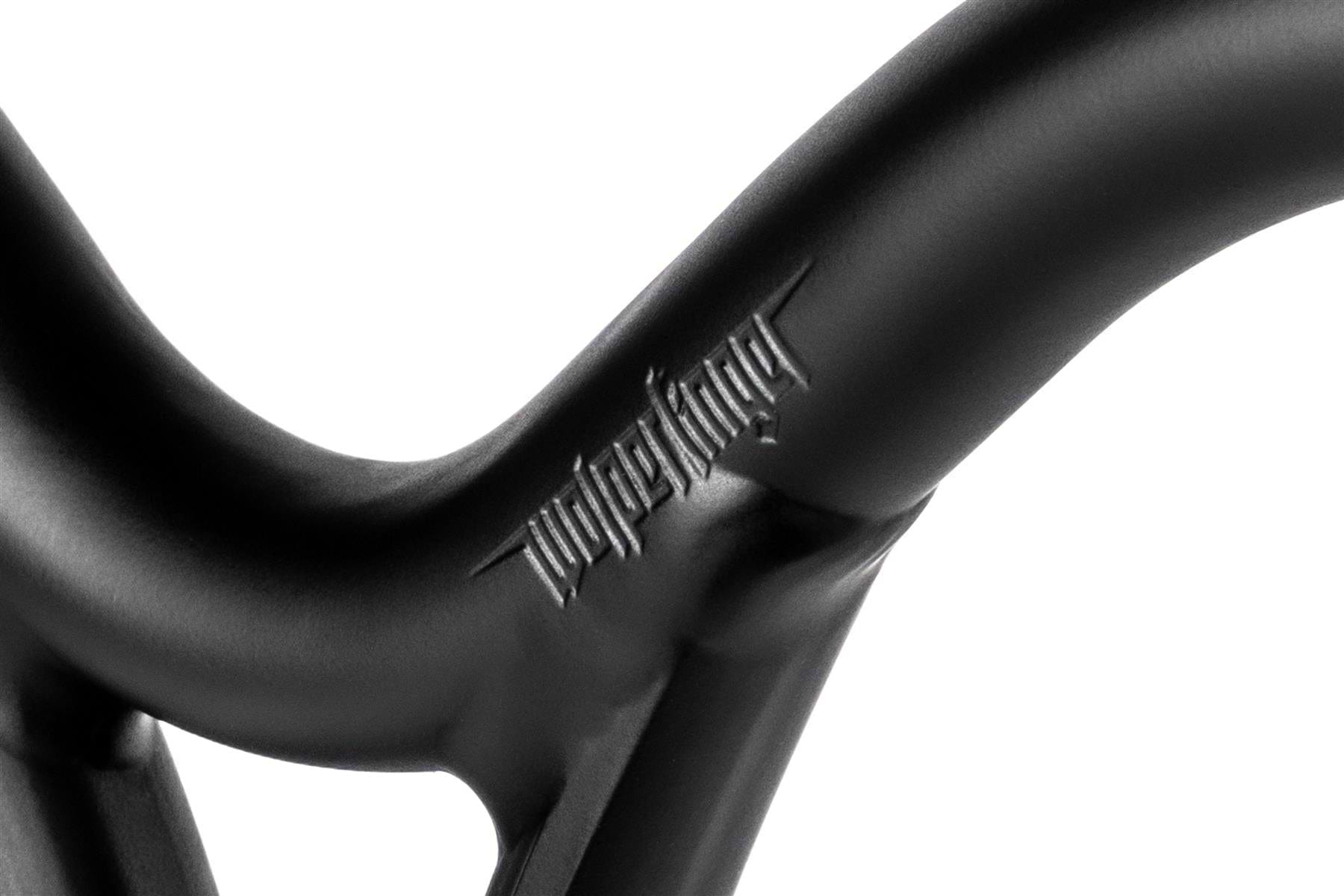Close-up of matte black Ethic DTC Wolpertinger Aluminium IHC Stunt Scooter Bars (670mm x 560mm), echoing the sleek, durable design popular in pro scooter handlebars.