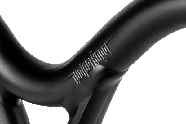 Close-up of matte black Ethic DTC Wolpertinger Aluminium IHC Stunt Scooter Bars (670mm x 560mm), echoing the sleek, durable design popular in pro scooter handlebars.