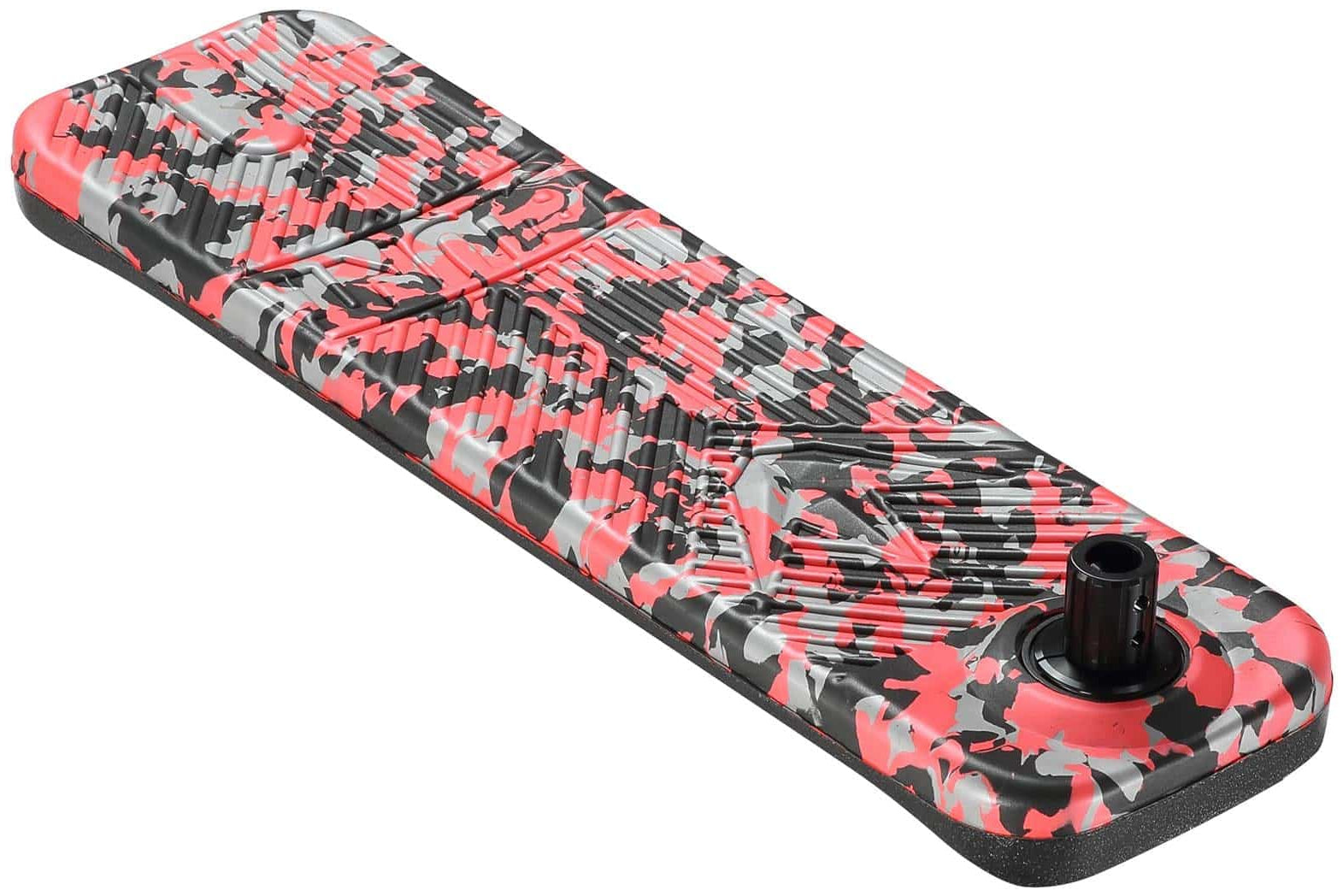 This vibrant skateboard deck, adorned with a red, pink, and black camouflage design, is ideal for those who enjoy distinctive styles. Its textured surface and single black truck mount make it the perfect addition to your Blunt Envy TS Pro 6 Indoor Trampoline Stunt Scooter - Red Camo experiences.
