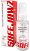 The Safejawz Mouthguard Disinfectant 50ml Spray - Mint kills 99.99% of bacteria for sports hygiene. The clear bottle with spray nozzle is shown next to its red and white packaging. Brand: Safejawz.