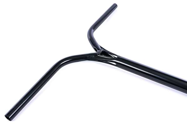 A close-up of the Ethic DTC Deildegast V2 Steel Oversized HIC Stunt Scooter Bars in Black Mirror (720mm x 600mm), featuring a Y-shaped Chromoly Steel design, perfect for stunt scooters with HIC compatibility.