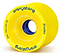 The Orangatang 4President 70mm 86A Longboard Wheels in yellow, featuring a blue core, make sliding effortless with "70 mm, 53 mm contact, 86a" written on their surface.