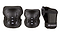 The Heelys F2 Junior Triple Skate Protection Pad Set by Heelys in black and white includes shock-absorbing knee/elbow pads and a wrist guard, all designed for safe skating.