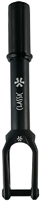The Union Classic Lightweight IHC Stunt Scooter Fork in black features a cylindrical tube, open-ended prongs, and white Union branding—ideal for riders needing a reliable, lightweight stunt scooter fork.