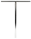 A polished T-shaped bar crafted from 4130 chromoly steel is set against a white background, showcasing an elegant transition from chrome to white. This creation by Ethic DTC embodies modern sophistication, resembling the iconic Trianon Stunt Scooter Bars.