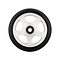 A close-up of a Drone Luxe 3 Dual-Core 110mm stunt scooter wheel reveals a black tire with a white, star-patterned core featuring five circular cutouts. "DRONE" and "Luxe" are engraved on the rim. The wheel is perfectly centered against a pristine white background.
