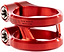 A close-up of the Ethic DTC Sylphe V2 2 Bolt Oversized Stunt Scooter Clamp in red, featuring two titanium bolts and "SYLPHE II 7075 Ø34.9 25 Nm max" engraving, by Ethic.
