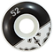 The Fracture Uni Classic 52mm 100A Skateboard Wheels boast a durable black and white design with the top half in black displaying the number "52" in white, while the bottom half features geometric black patterns on a white background. Made from high rebound urethane, these wheels promise a smooth ride and long-lasting performance.