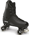 The Roces Pro 80 Quad Roller Skates - Black feature a hard-shell design, clear wheels, high ankle support, and the Roces brand name on the side.