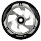 A close-up of the Union Classic V2 110mm Stunt Scooter Wheel in black and silver by Union, featuring five spokes and "CLASSIC V2" text on the rim.