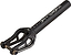 The Longway Harpia IHC Stunt Scooter Fork in black is crafted from durable 6000 aluminium, has a cylindrical tube, open forked end with bolts, and white Longway logo—ideal for lightweight IHC setups.