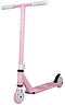 The Panda Cub Complete Stunt Scooter - Pink by Panda features white handlebars, two white wheels, a black rear brake, and a deck with white graphics. Perfect for junior riders, it stands upright against a white background.