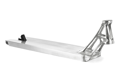 The Ethic DTC Pandemonium V2 Boxed Raw Stunt Scooter Deck (5.5" x 19.7") features an angular open-frame neck and rectangular footplate, shown on a white background—perfect for street riders seeking an ultra-lightweight deck.