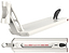 Image of a Fuzion Entropy 2.0 Boxed White Stunt Scooter Deck measuring 5.5" x 22", spotlighting a sleek and modern design with an integrated cup holder on the side. It features bold angular edges, a black rear fender, and the word "VENOM" prominently printed in red beneath it.