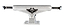 A close-up view showcases the Fracture Wings V2 Raw Silver Skateboard Truck, featuring 90A bushings and adorned with a black Fracture Wings logo on the hanger. The 133mm truck has a polished metallic finish, displayed from a front-facing angle to emphasize its design and structure.