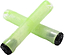 The Blunt Envy Flangeless V2 Smoke Green Stunt Scooter Grips, measuring 160mm, are crossed over each other. These lime green grips with black ends are made from Thermo Plastic Rubber and have a textured surface for improved grip, ideal for stunt scooter enthusiasts.