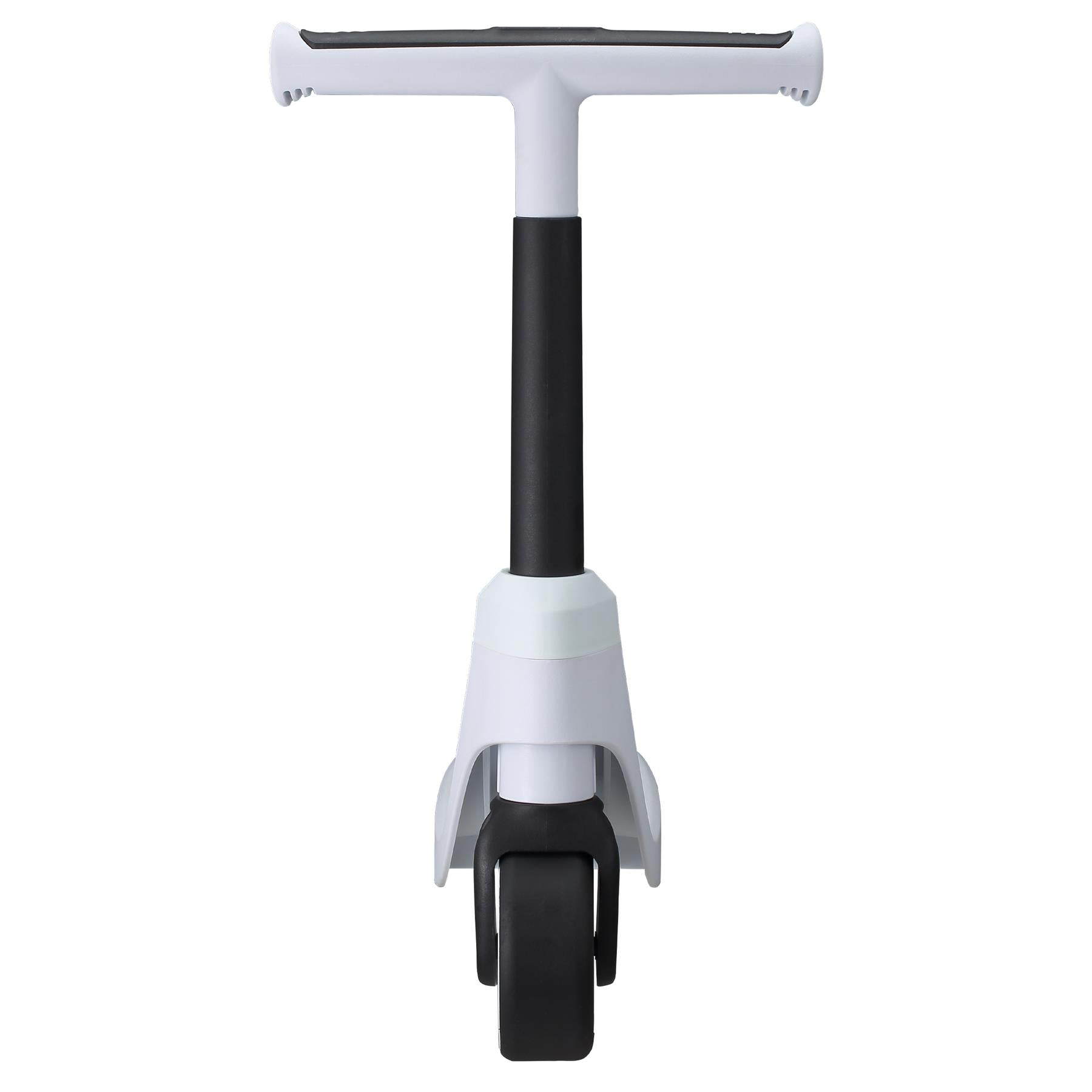 Front view of the Vital First Kids Scooter by Vital in white and black, featuring wide handlebars and a sleek 2-wheel design. Ideal for stylish young riders. Photographed against a white background.