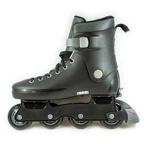 The CORE Retro Adjustable Inline Skates - Black, by CORE, feature a sleek and simple design perfect for skating enthusiasts who value precision and speed. These skates come with four wheels, a sturdy boot, a secure fastening strap, and ABEC-9 bearings.