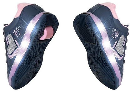 Breezy Rollers Blast Shoes - Purple by Breezy Rollers are children's sneakers with glittery wing designs, heart motifs, LED soles, and a patented retractable wheel system in each heel.
