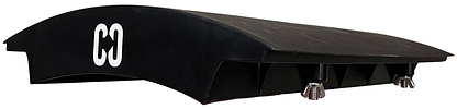 The CORE Mini Wave Bridge Connector is a black, curved plastic piece with a white "CORE" logo and three adjustable screw-like legs, ideal for connecting CORE Kickers or upgrading your skate ramp setup.