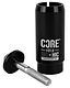 The CORE IHC To HIC Scooter Conversion Shim Kit - Black by CORE is a cylindrical black conversion kit that includes details for IHC to HIC conversions, ensuring handlebar compatibility. It is equipped with a metallic threaded bolt and a black circular end cap, making it ideal for use with IHC forks.