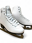 The Supreme Cantop Junior Figure Ice Skates by Supreme feature white synthetic leather boots, laces, and stainless-steel blades, shown on a white background.