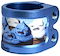 The Chubby Gnasher 2 Bolt Oversized Scooter Clamp - Ice Cream by Chubby features a blue metallic finish with illustrated blue, purple, and white dollop-shaped creatures and is made from durable 7075-T6 aluminium.