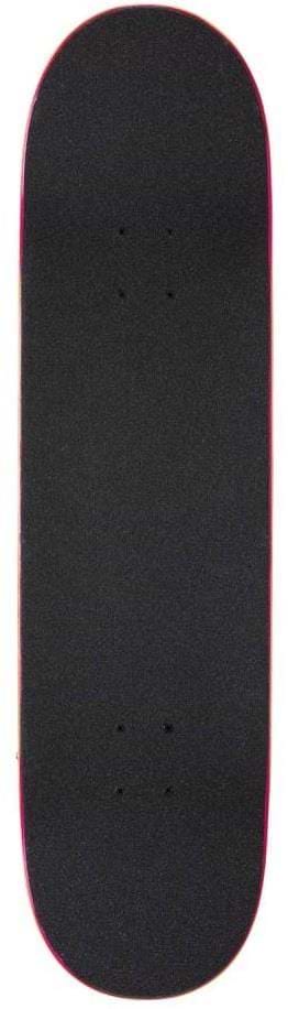 The Arbor Street Chroma Multi Complete Skateboard (8.5" x 32.25) by Arbor features a black grip tape top, pre-drilled holes for trucks, and subtly red-tinted edges—perfect for beginners seeking style and performance in one board.