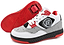 A pair of Breezy Rollers Jumper Shoes in white, grey, and red with patented heel wheels for skating. Features a circular "BK" logo on the side and shows both the side and sole. Brand: Breezy Rollers.