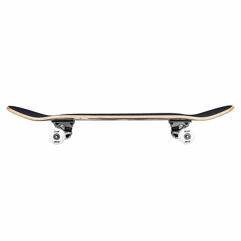 A side view of the Tony Hawk 180 Series Wingspan Special Complete Skateboard (8" x 31.5") shows its 7-ply maple deck, black grip, white wheels, and silver trucks with upturned nose and tail against a plain white background.