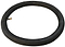 A Revvi Electric Bike Replacement Inner Tube, 16" black rubber with a metal valve stem, is shown lying flat in a circular shape on a white background.
