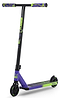 The Legacy Fade Complete Stunt Scooter by Legacy features a black frame with purple and neon green accents, patterned grips, a color-matched branded deck, and black wheels with green highlights.