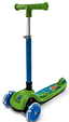 The Ozbozz Dinosaur Trail Twist LED Kids Tri Scooter by Ozbozz features a blue and green design, fish-themed deck, clear blue LED wheels, and tilt-to-steer functionality.
