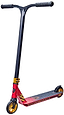 The Lucky Jon Marco Gaydos Signature Stunt Scooter by Lucky features a red, gold, and black color scheme. It has a textured black handlebar, sleek fork, speckled deck, and standout Lunar Hollow Core Wheels in gold for a vivid contrast.