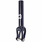 The CORE ST2 SCS/HIC Stunt Scooter Forks in black are expertly crafted from high-grade aluminum, featuring a cylindrical tube and a dual-pronged design at the base. Equipped with a bolt at the bottom, it showcases partially visible white text on the side, making it an ideal upgrade for your scooter.